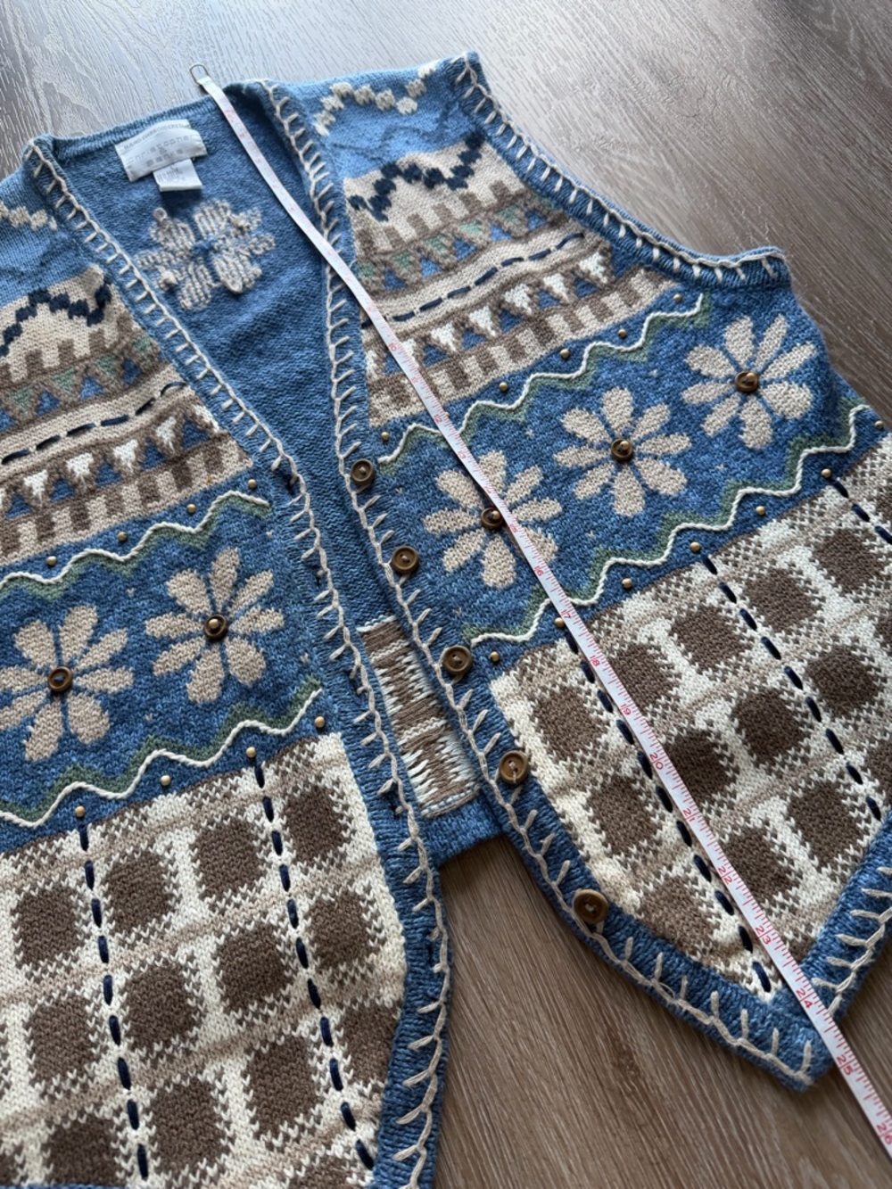 Blue Floral Patchwork Hand Embroidered Knit Vest - Picture 3 of 5